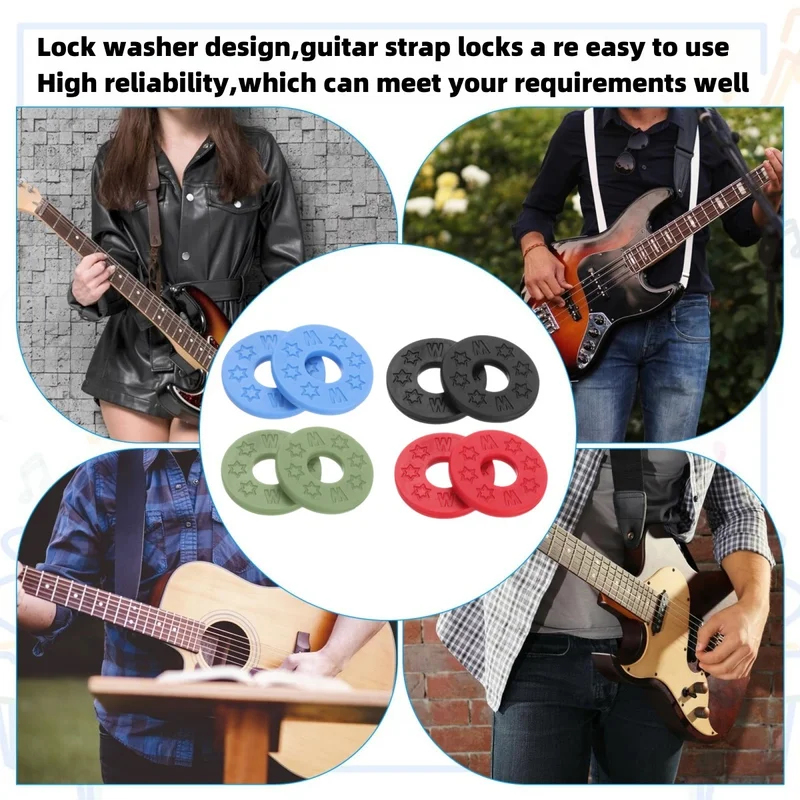 Guitar Strap Padded - 10 Pcs Guitar Rubber Strap Locks,