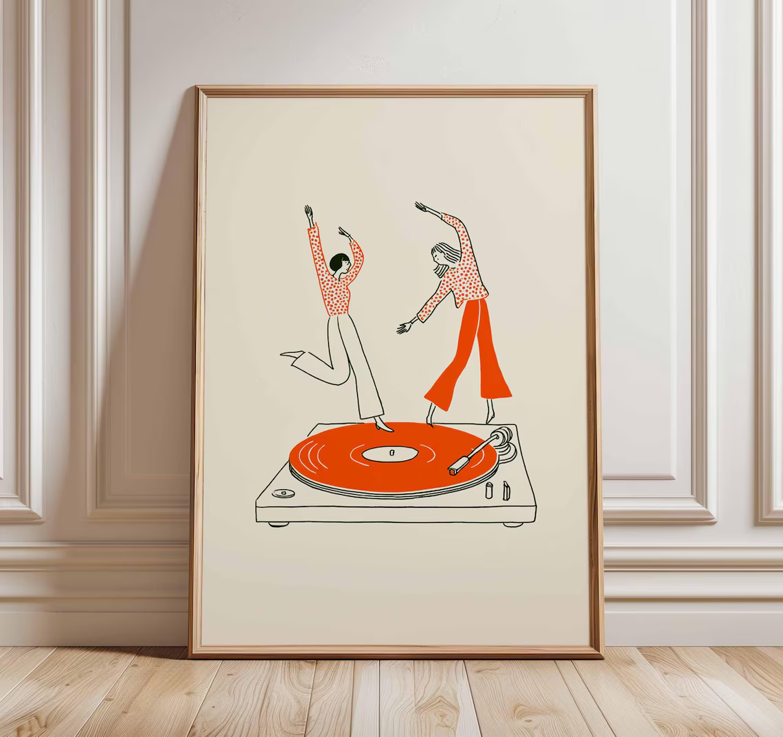 Audio Music Recording - Dancing Couple Wall Art Print, Retro