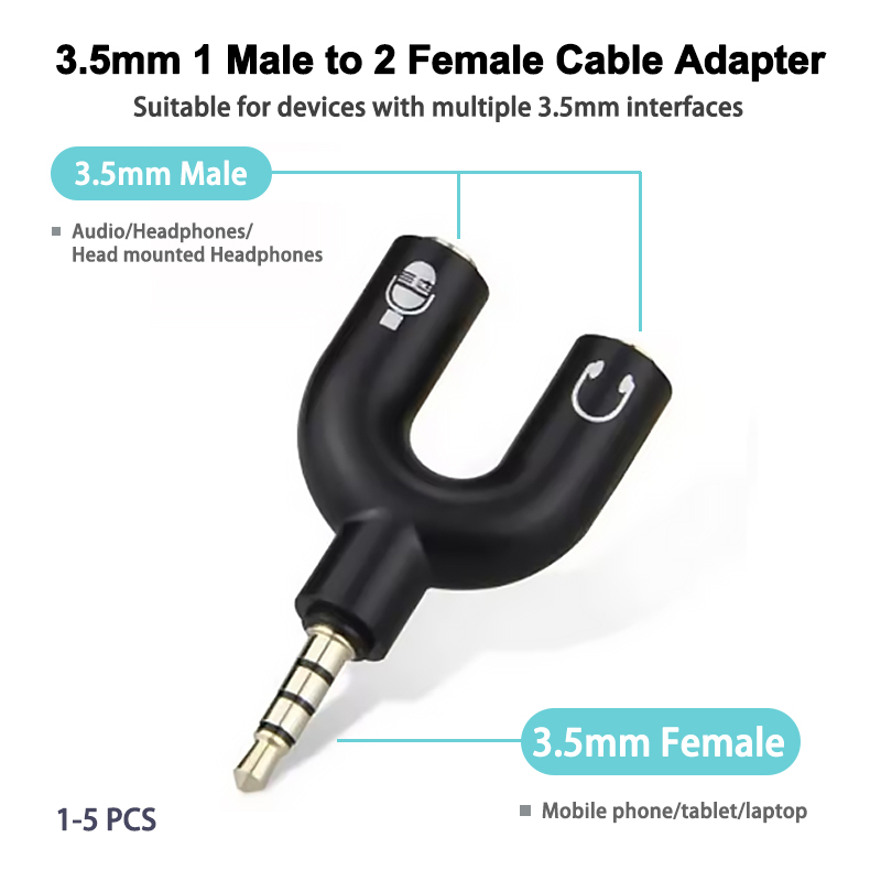 Audio Music Splitter - 3.5mm headphone splitter microphone adapter U-shaped